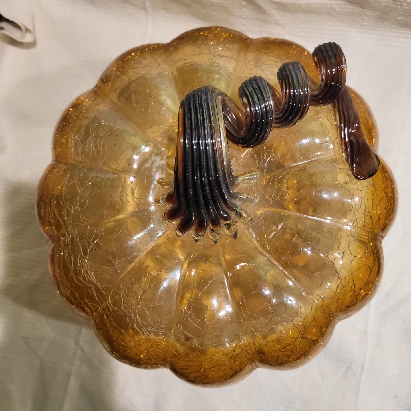 Amber Crackle Glass Pumpkin Decor - photo 2