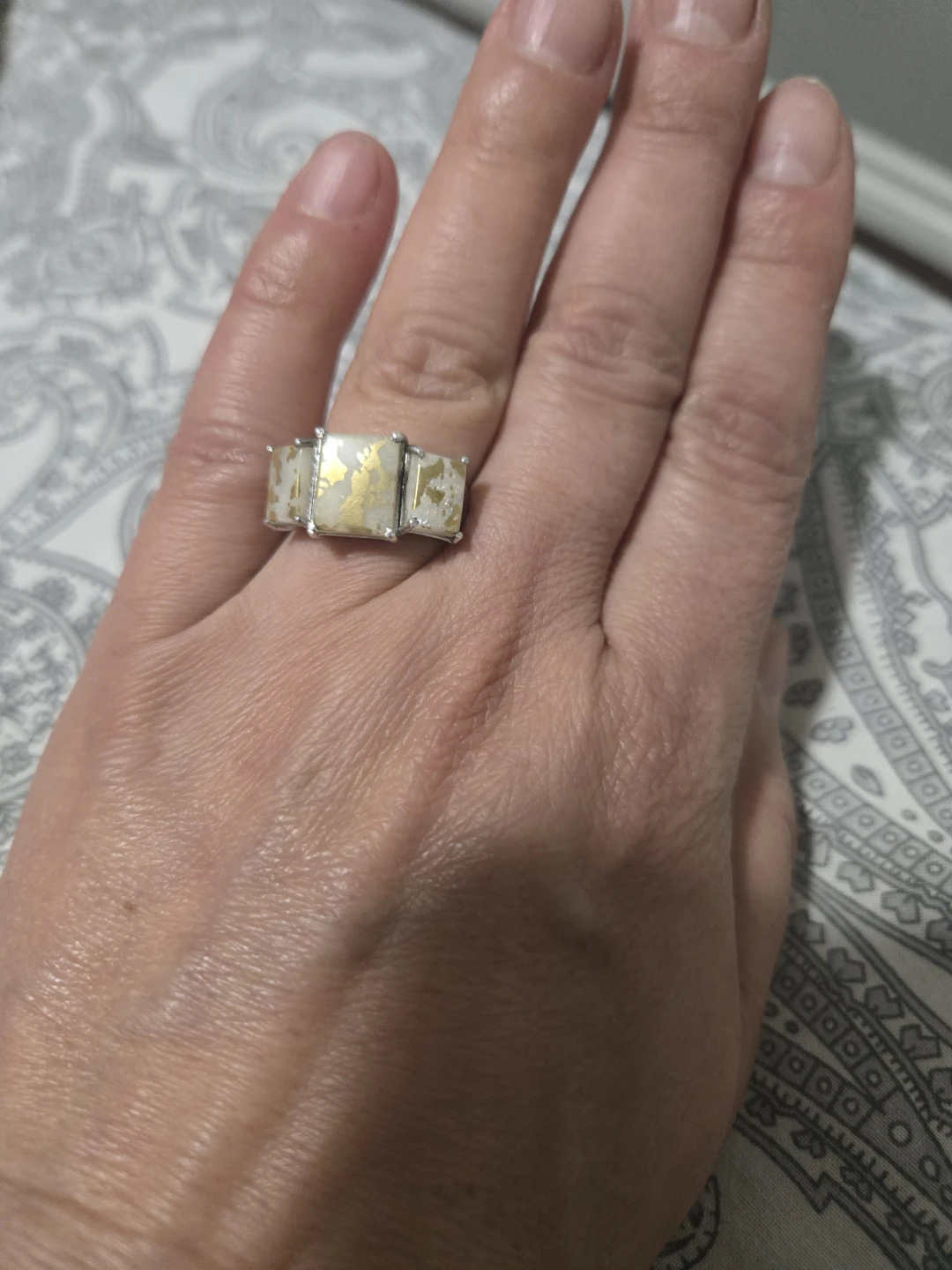 Sterling Silver and Gold Quartz Design Ring 7.5