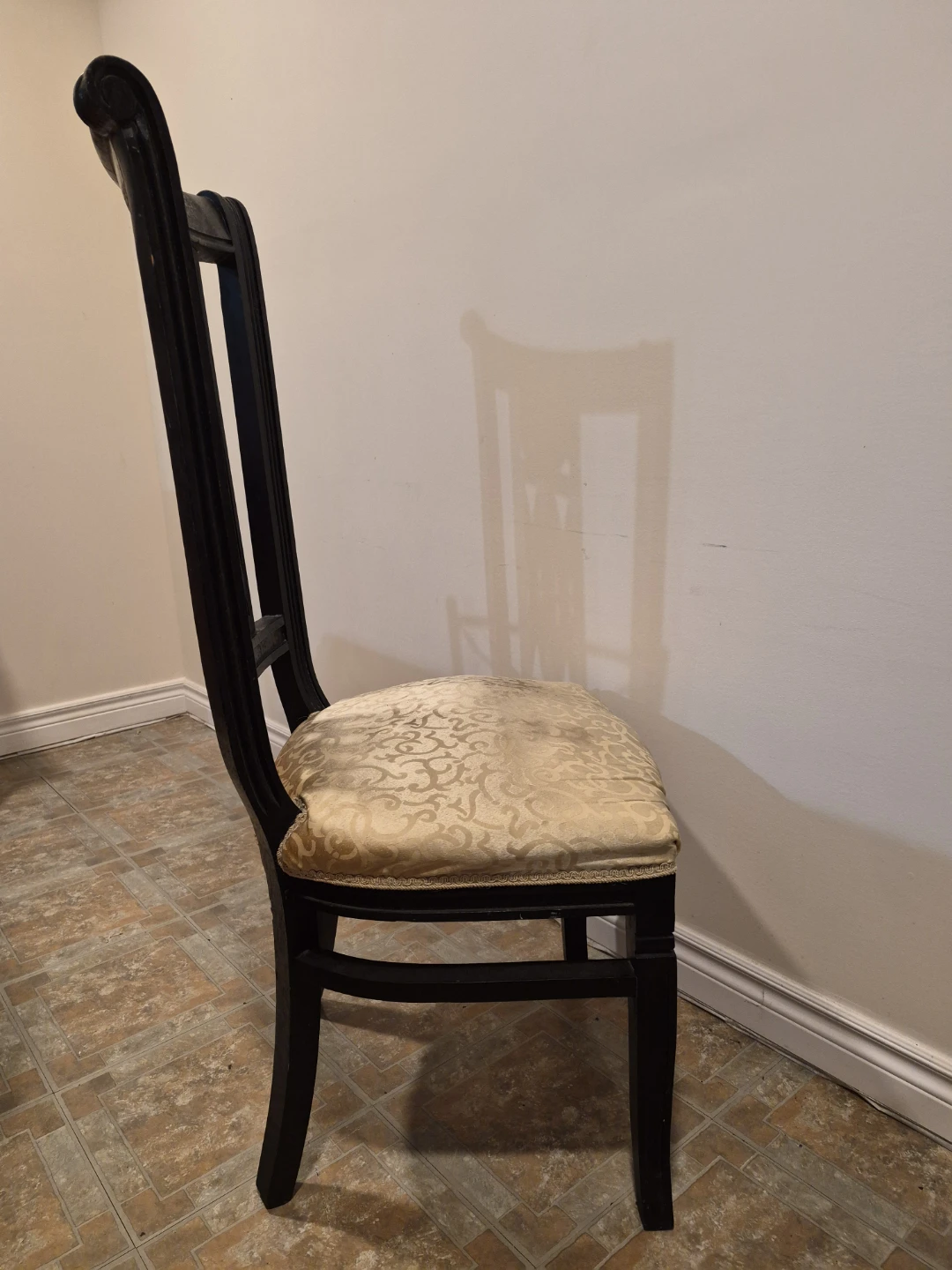 Vintage Black Dining Chair with Gold Upholstery - photo 2
