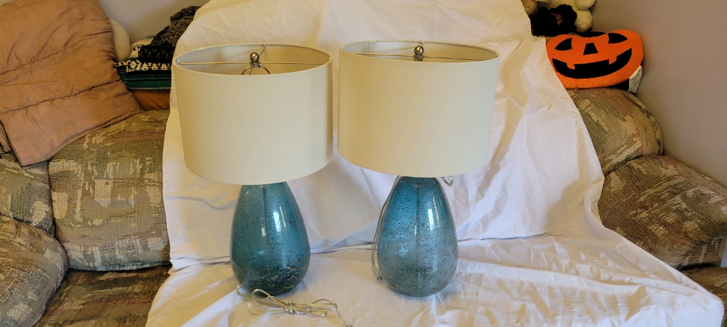 Set of Two Blue Glass Table Lamps