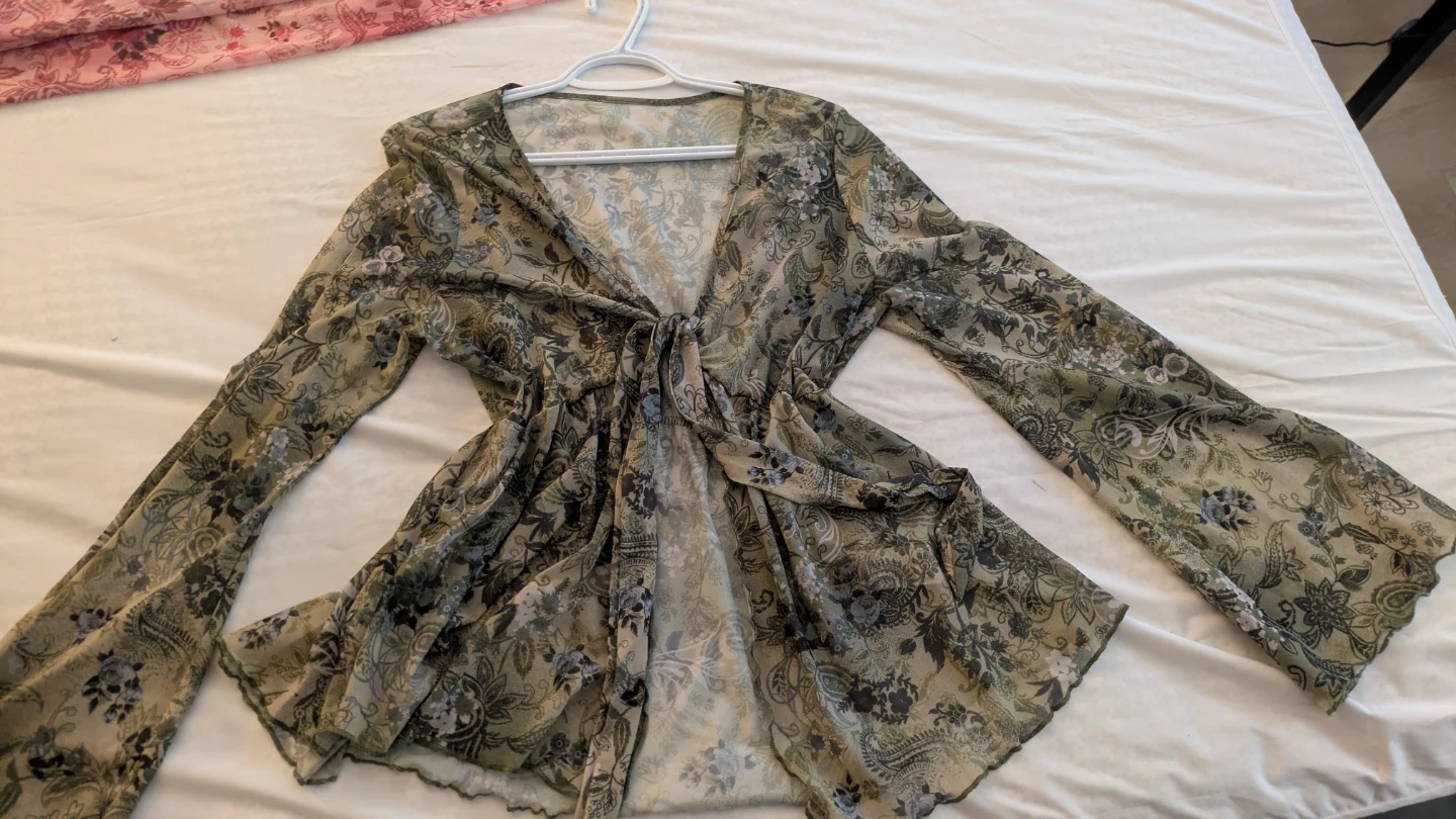 Floral Mesh Tie-Front Tops - photo 4
