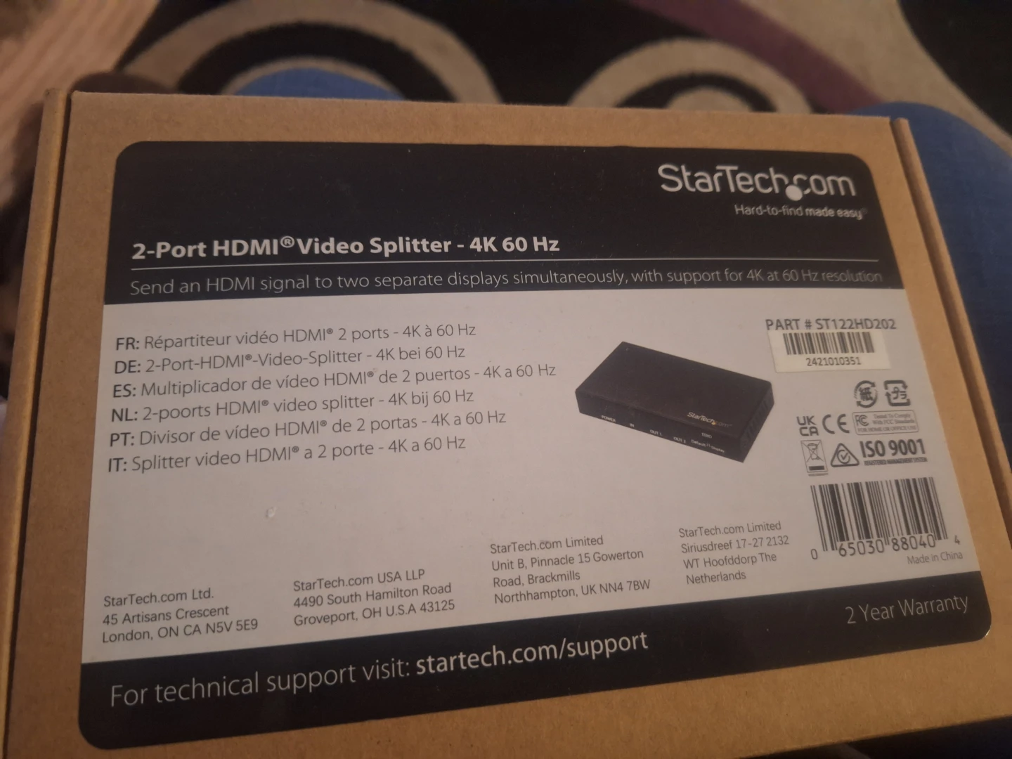 StarTech.com 2-Port HDMI Video Splitter 4K 60Hz