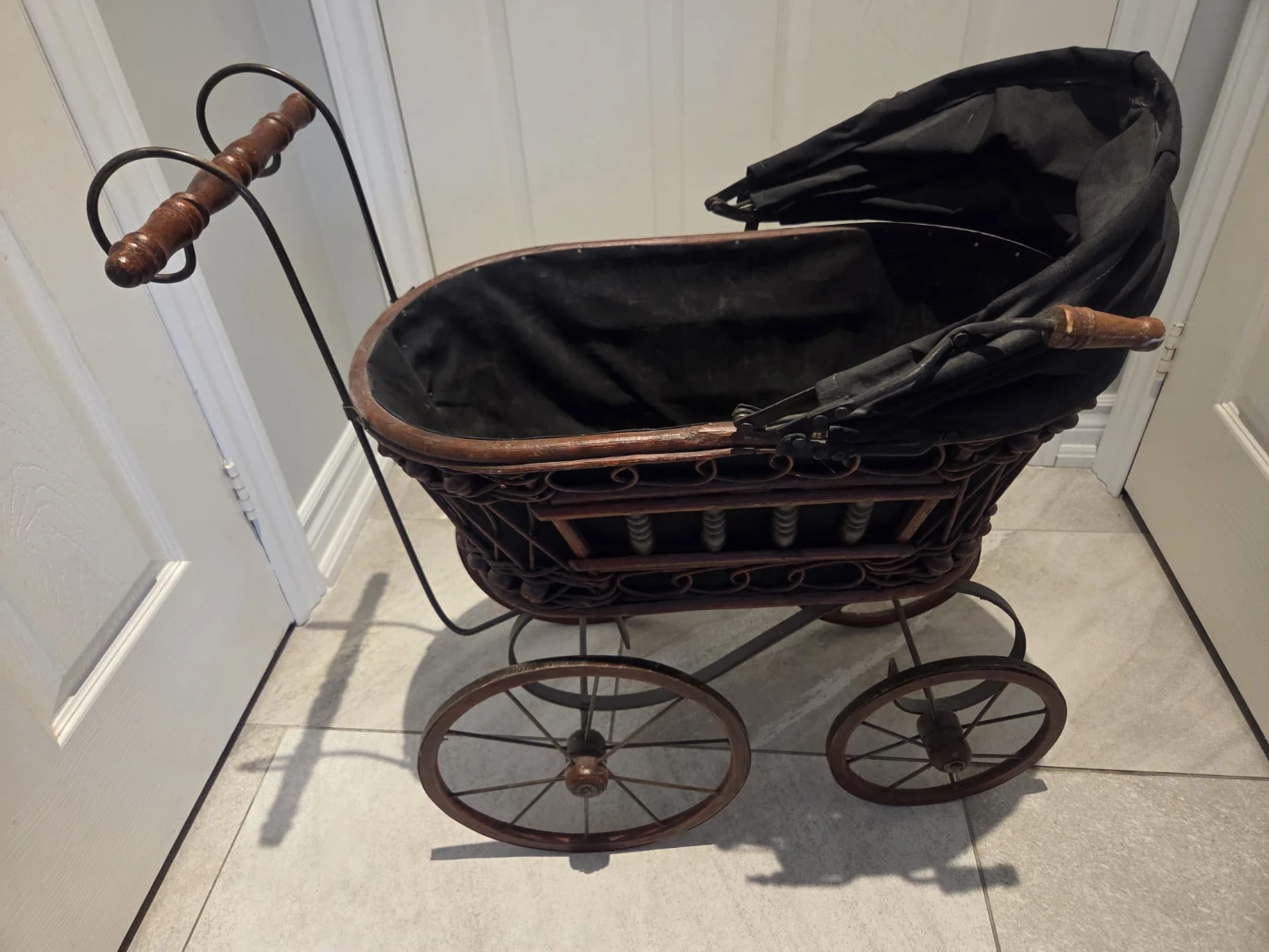 Vintage Style Wicker Doll Carriage
