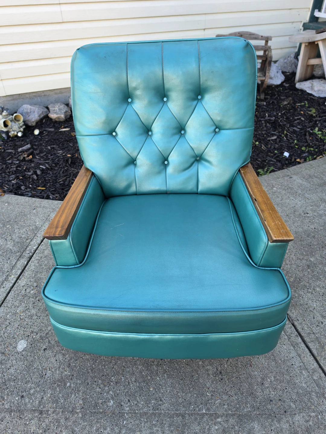 Vintage Mid-Century Modern Teal Tufted Armchair