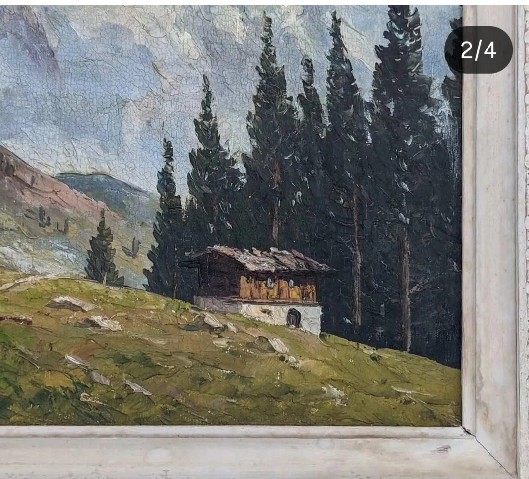 Signed Original J. Lobis Vintage Mountain Landscape Oil Painting - photo 2