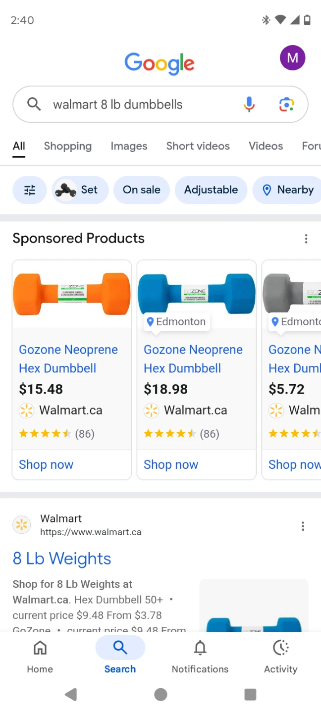 2 Gozone 8 lb Dumbbells
