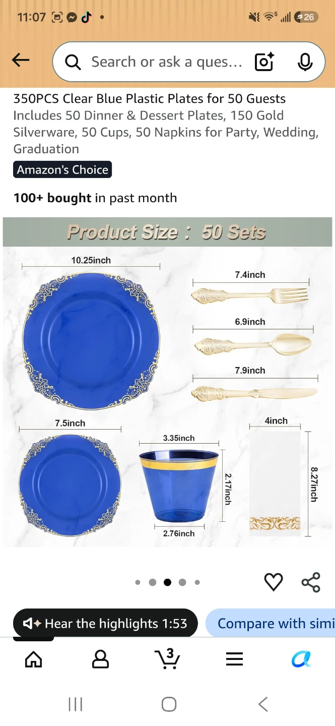 Nervure 350pc Blue Plastic Dinnerware Set for 50 - photo 3