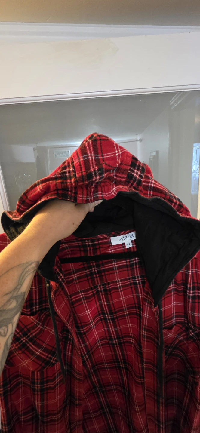 mySTYLE Red Plaid Hooded Shirt - 1X - photo 3