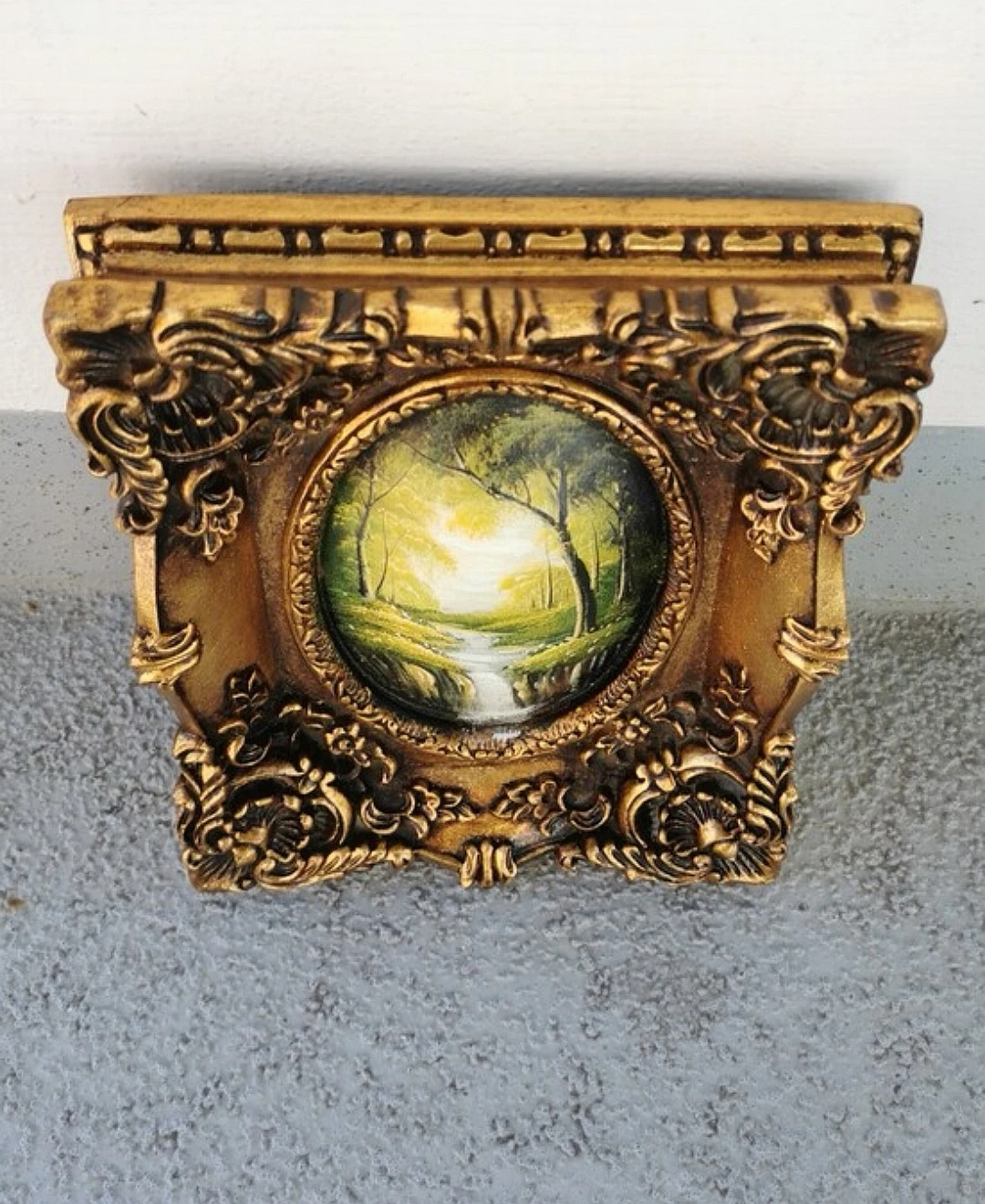 Vintage European Oil Landscape Painting Ornate Gilt Rococo Frame - photo 2