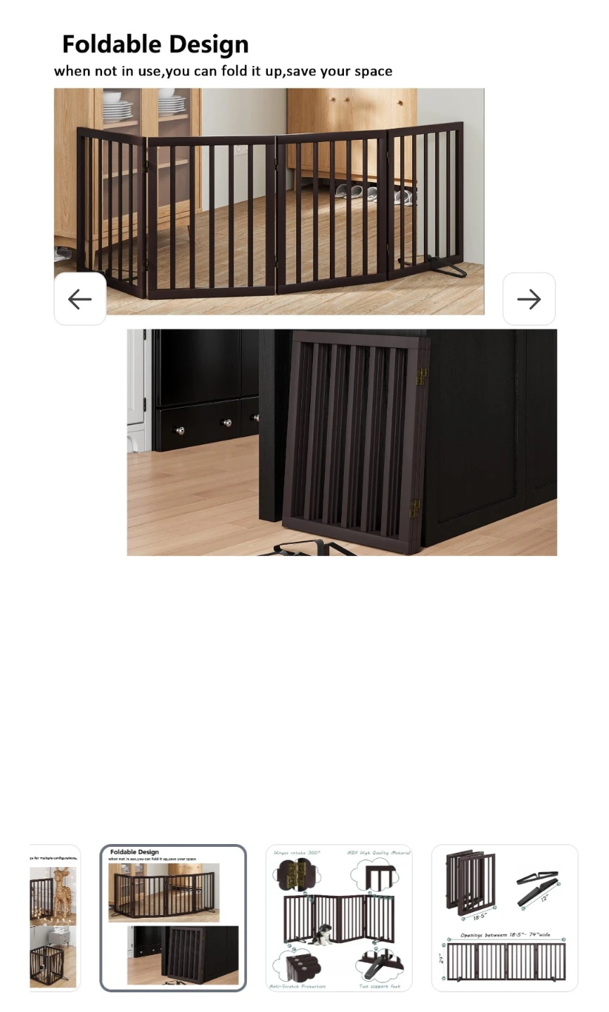 Foldable Wooden Pet Gate 24in Height Support Feet Included - photo 3