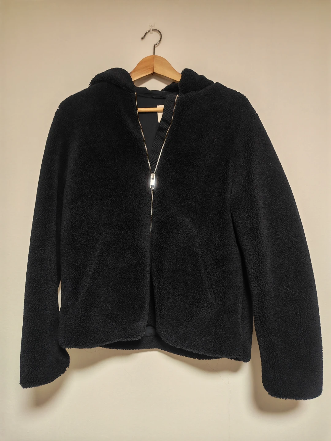 H&M L.O.G.G. Black Sherpa Hoodie Jacket