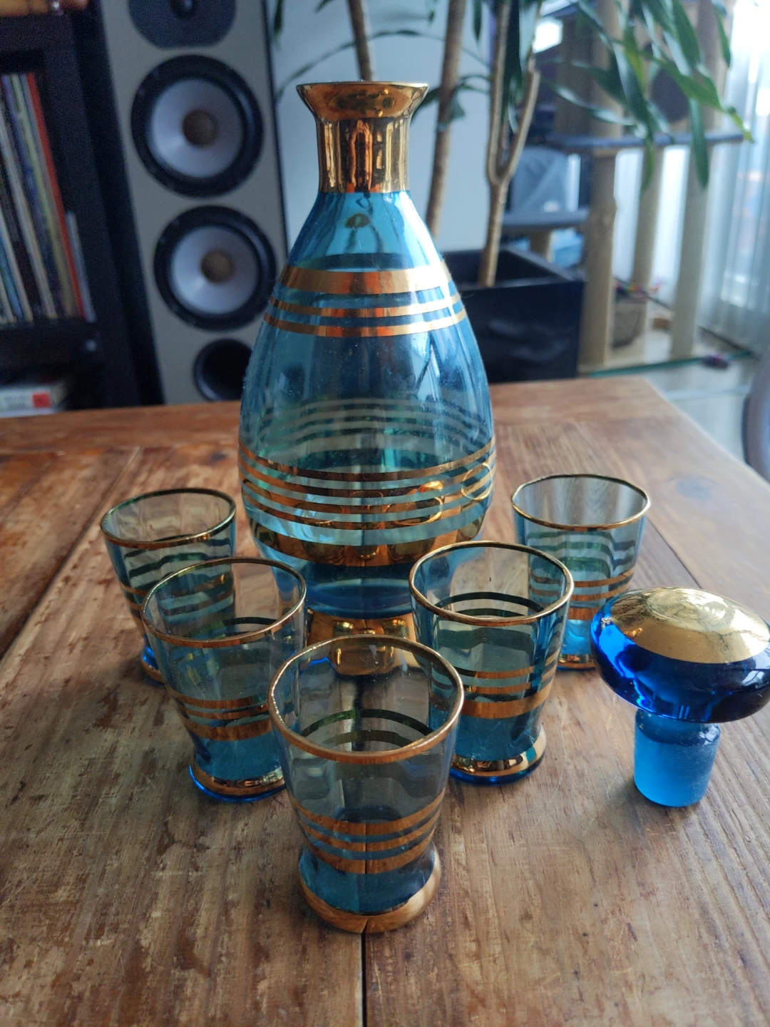 Vintage teal Glass decanter set - photo 2