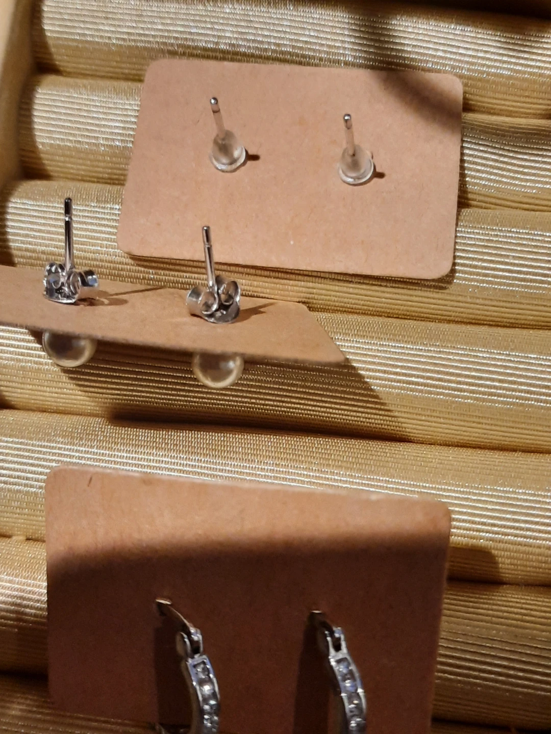 3 pairs solid sterling silver earrings hoops studs - photo 2