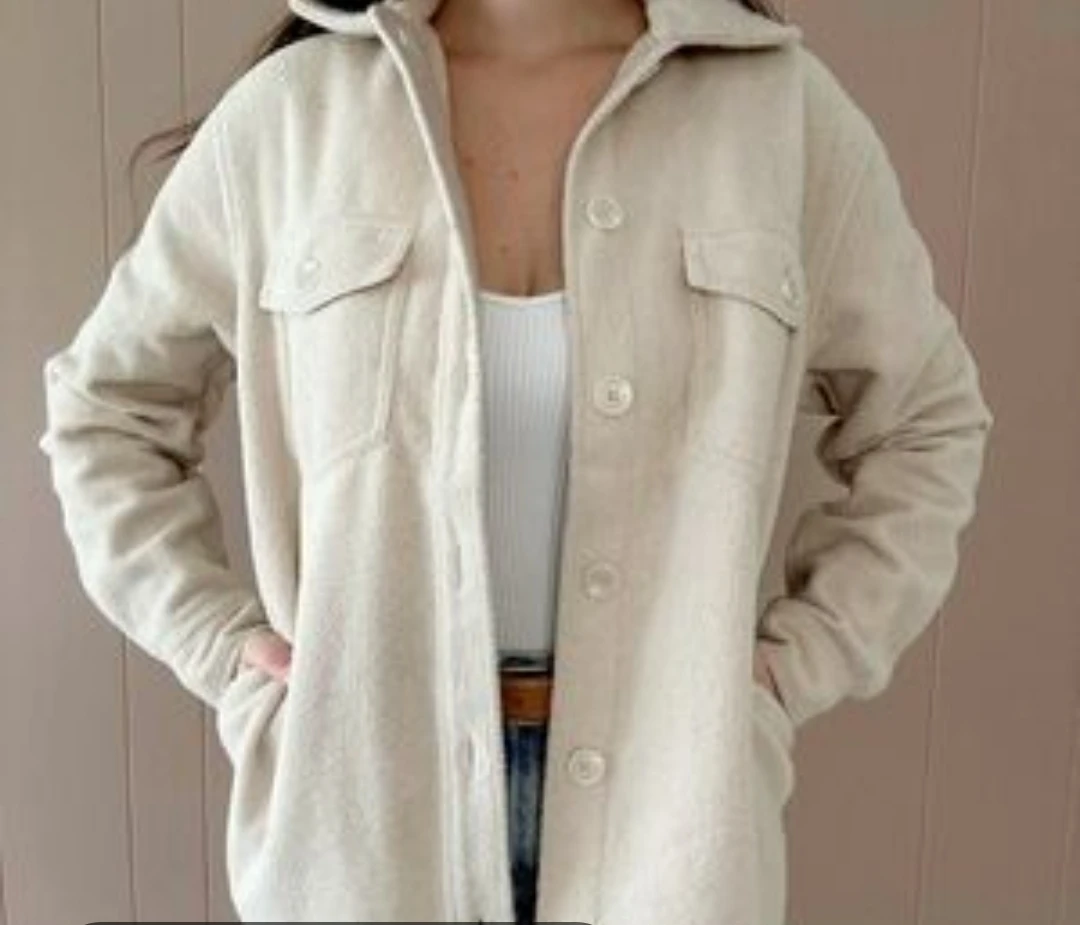 Joie Cream Brushed Fleece Oversized Shacket Shirt Jacket XL