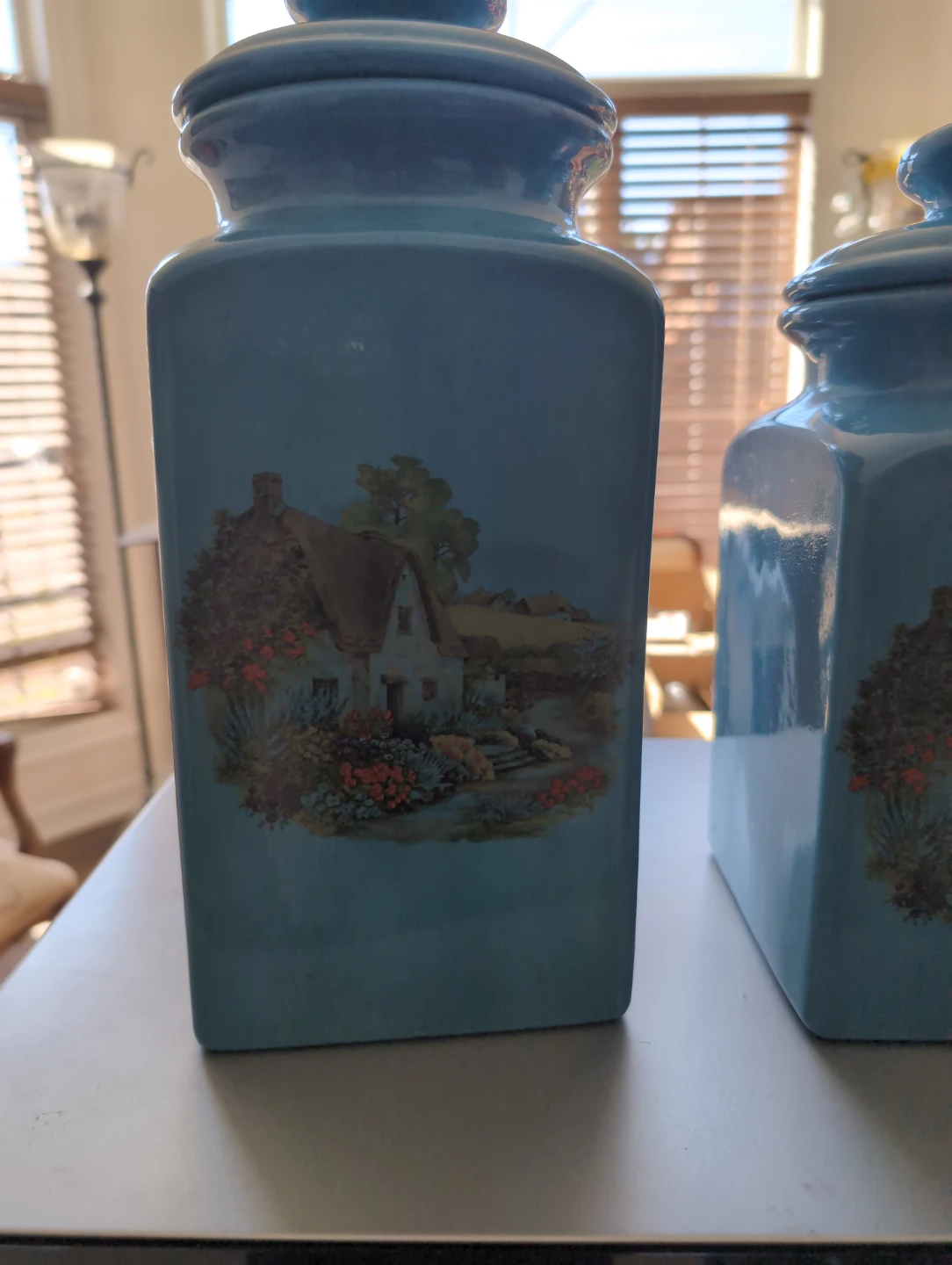Two Vintage Blue Ceramic Storage Jars - photo 2