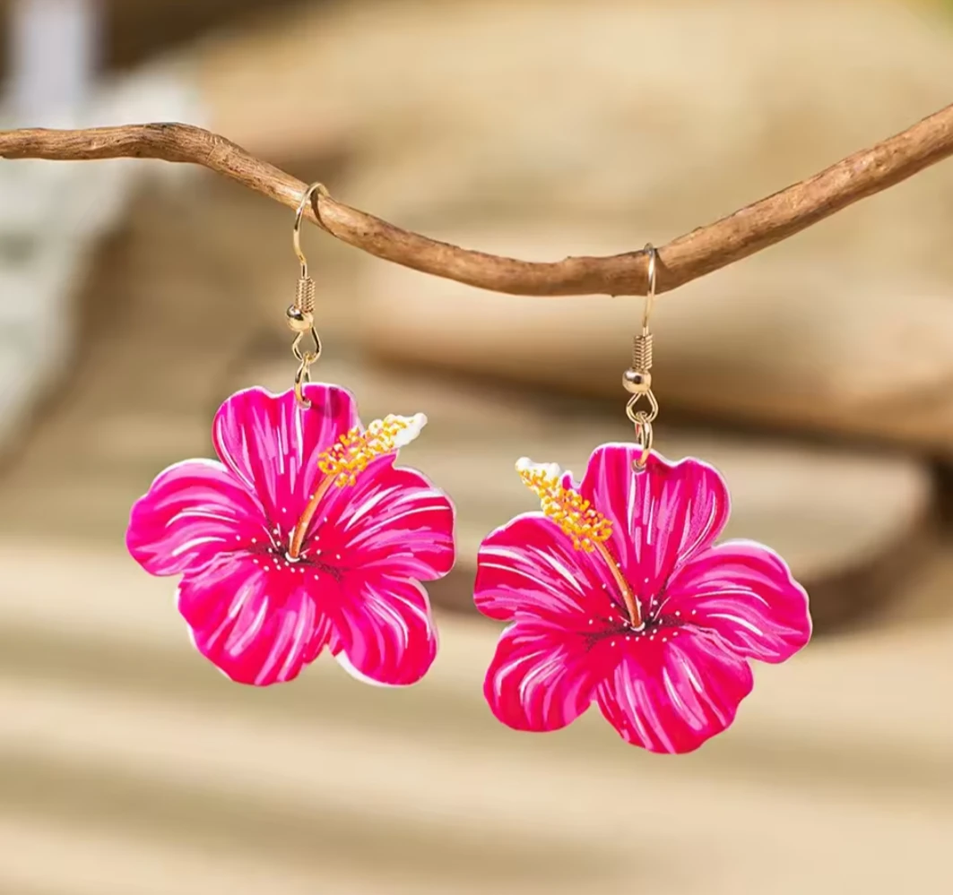 FREE 🥕 Hibiscus Flower Acrylic Earrings