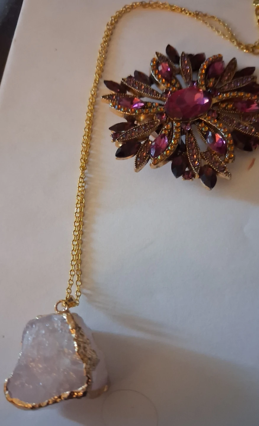 Crystal Pendant Necklace and Floral Brooch Set - photo 5