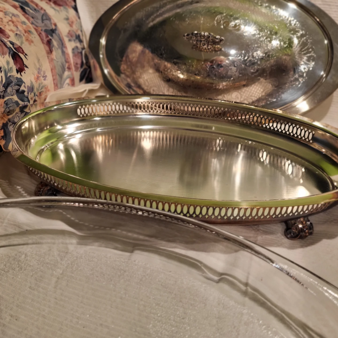 Oval Silver Plated Serving Dish with Glass Insert - photo 4