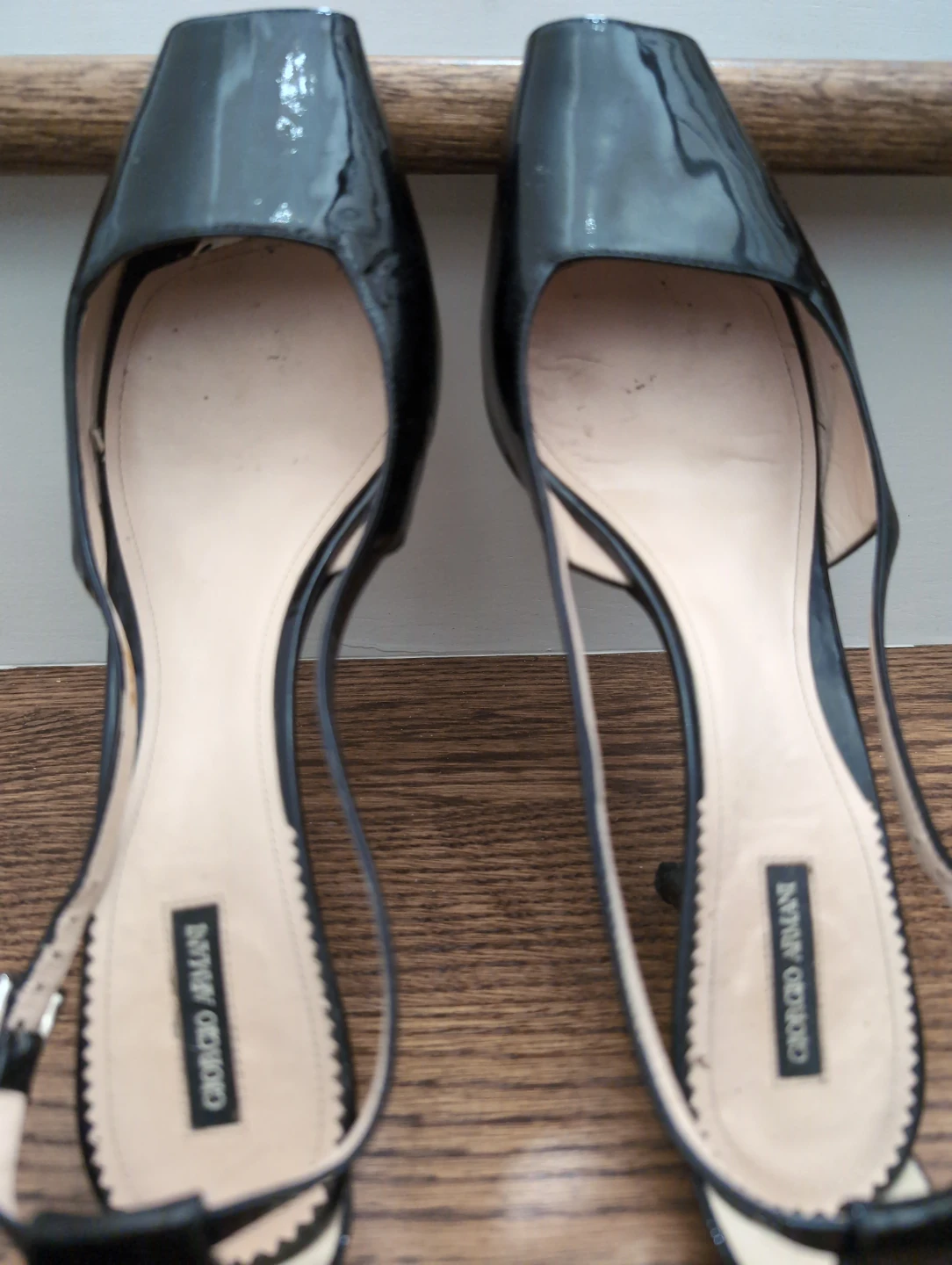 Giorgio Armani Black Patent Slingback Heels