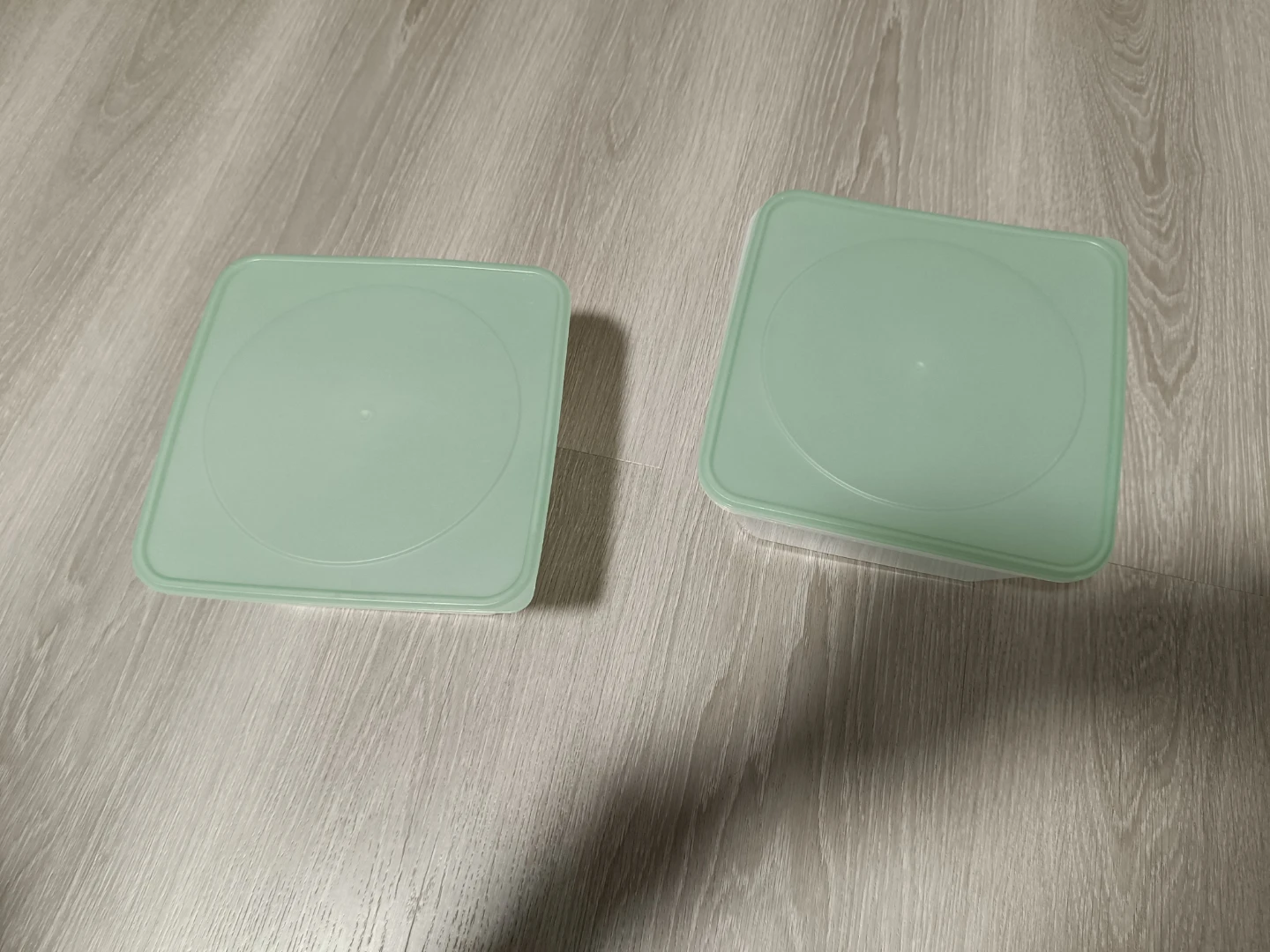 Set of  Plastic Storage Containers with Green Lids