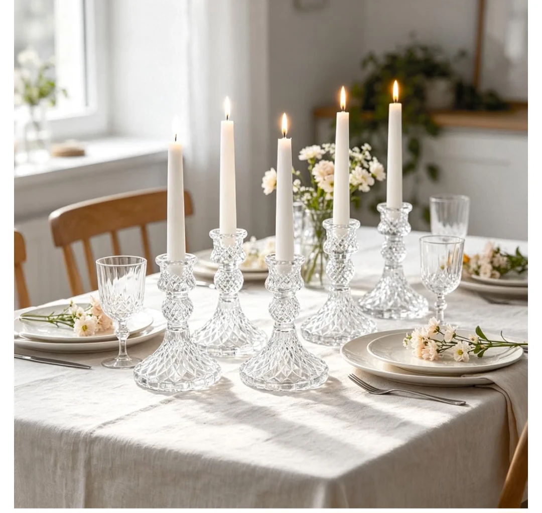 6 Pc Clear Glass Candlestick Holders - photo 2