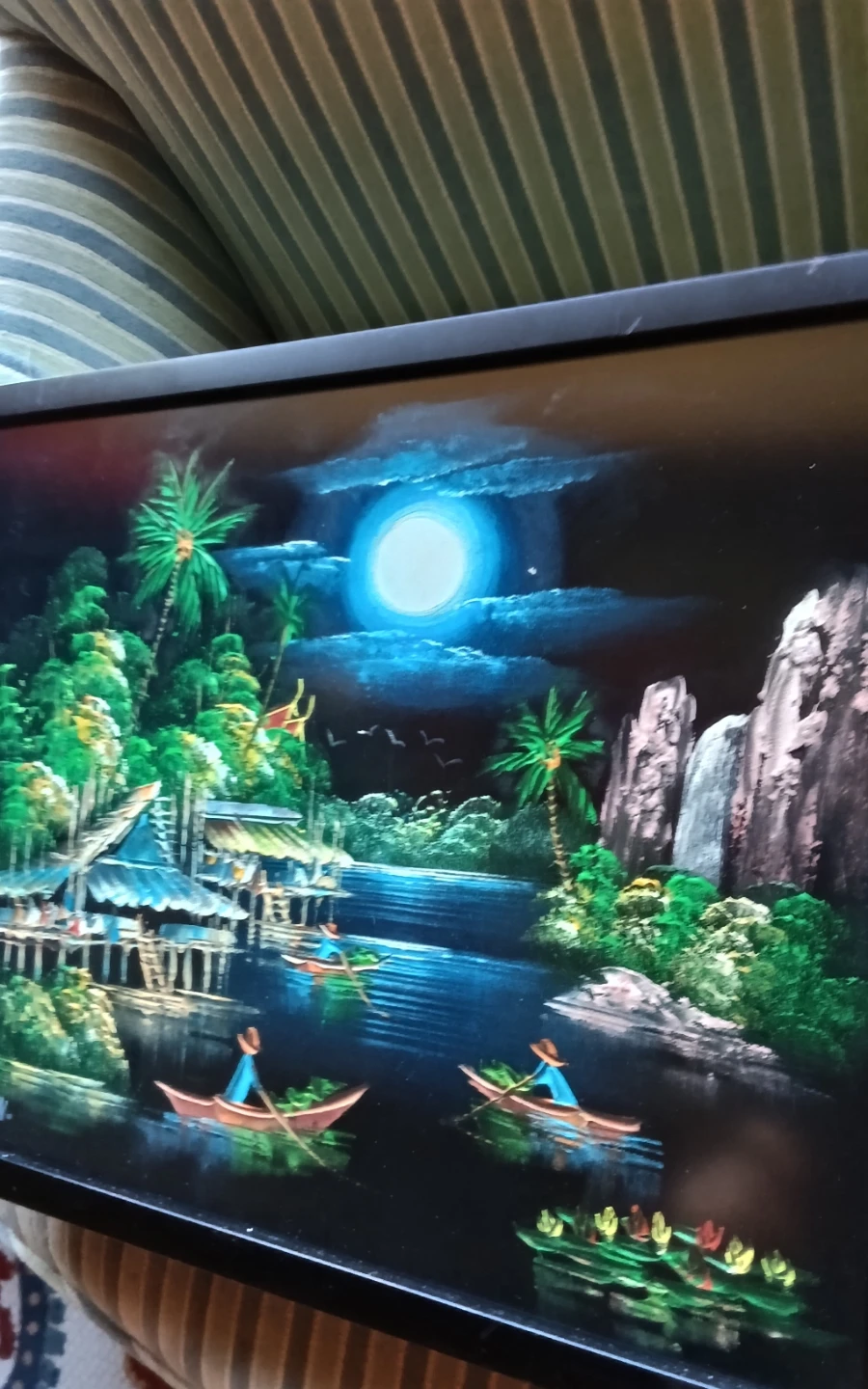 70s/80s Thai Black Velvet Painting – Moonlit - photo 5