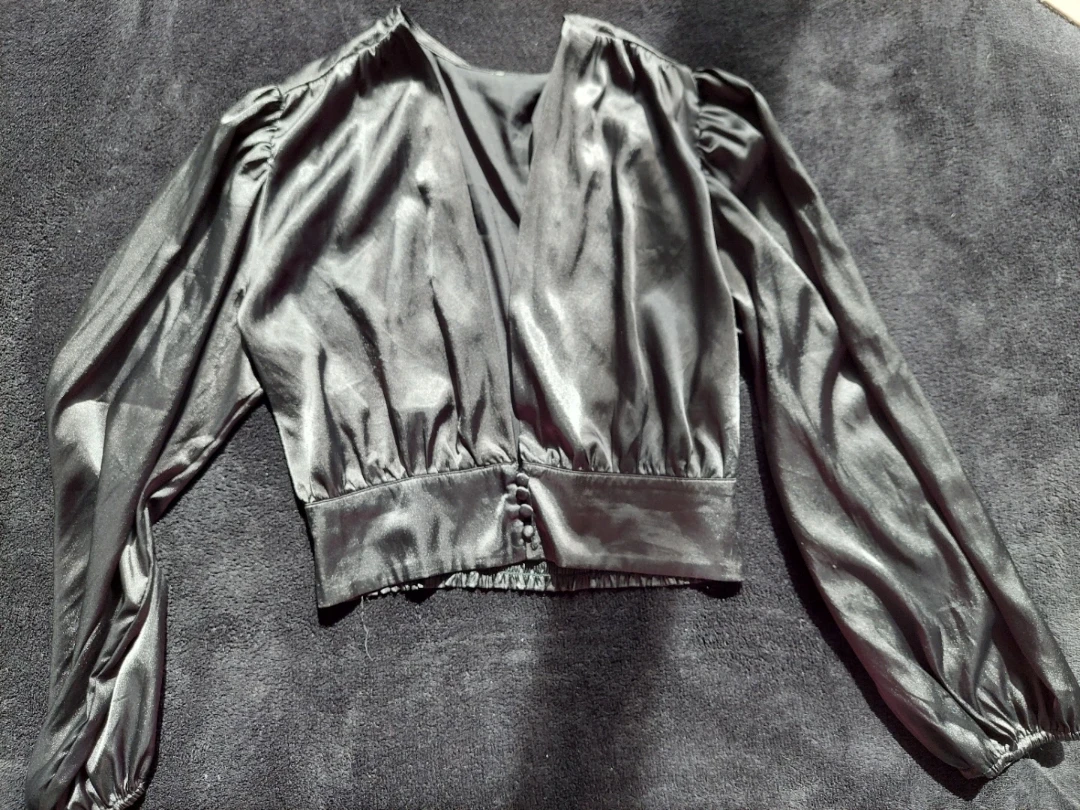 Black Long Sleeve Satin Blouse