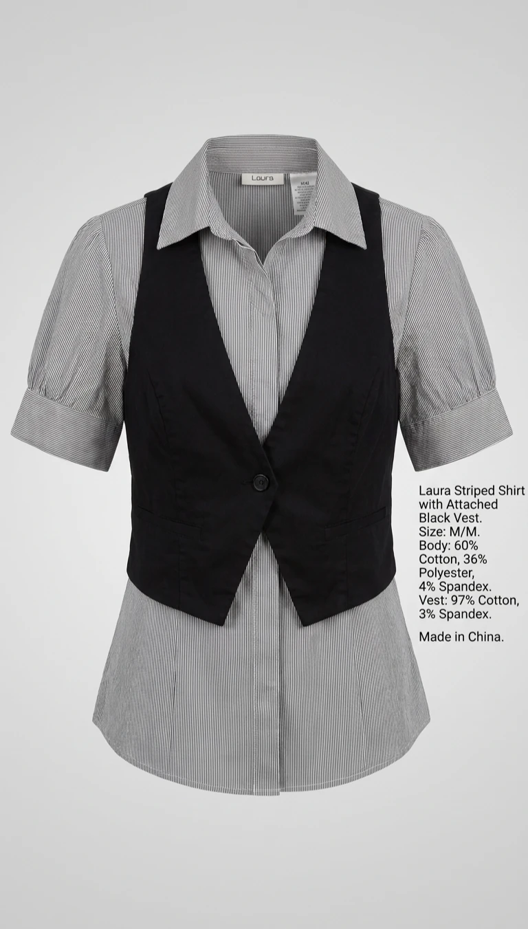 Laura Striped Shirt with Attached Black Vest