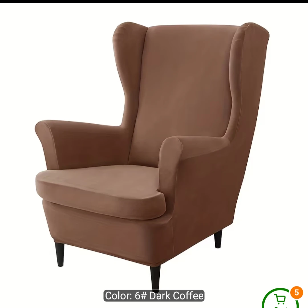 2-Piece velvet Wing Chair Slipcover - dark coffee