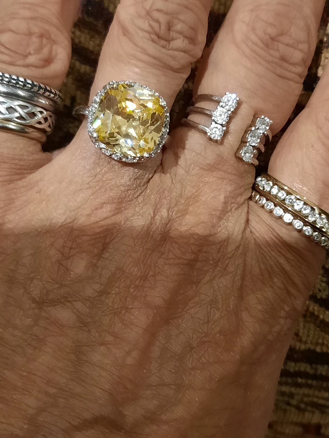 Cushion cut yellow cz ring solid sterling silver