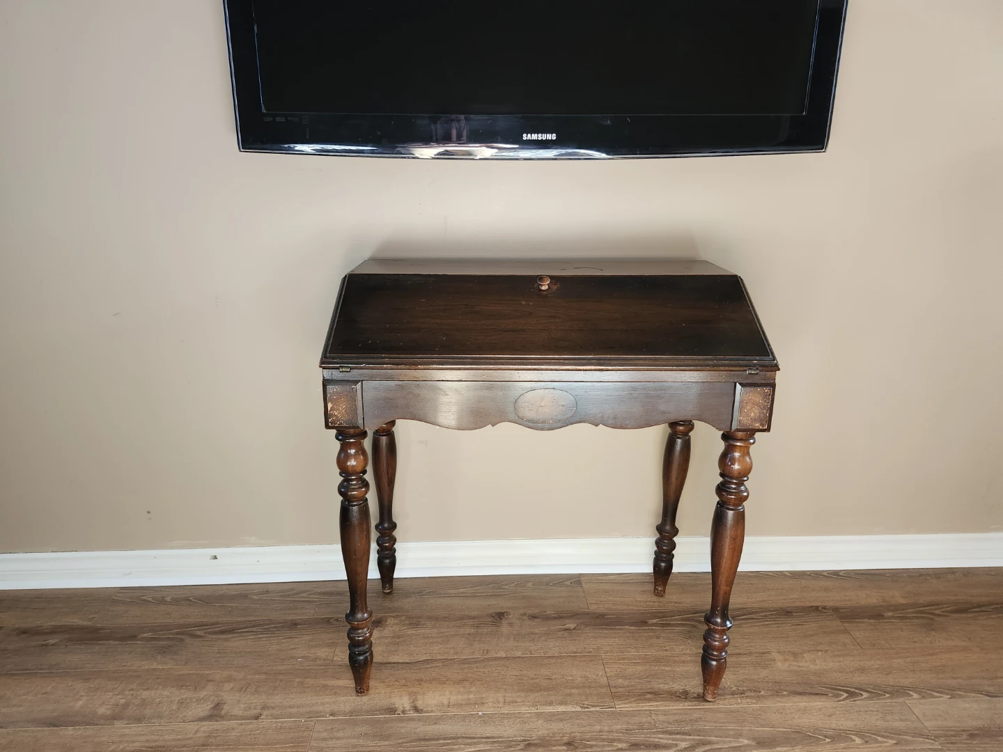 Vintage Dark Wood Drop-Leaf Secretary Desk