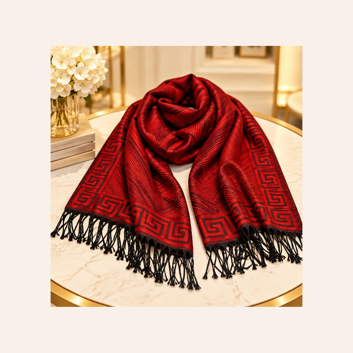 Red and Black Patterned Scarf - photo 3