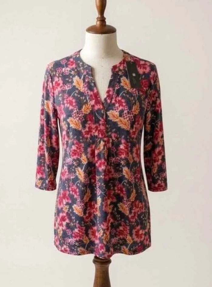 Floral Print Split Neck Tunic