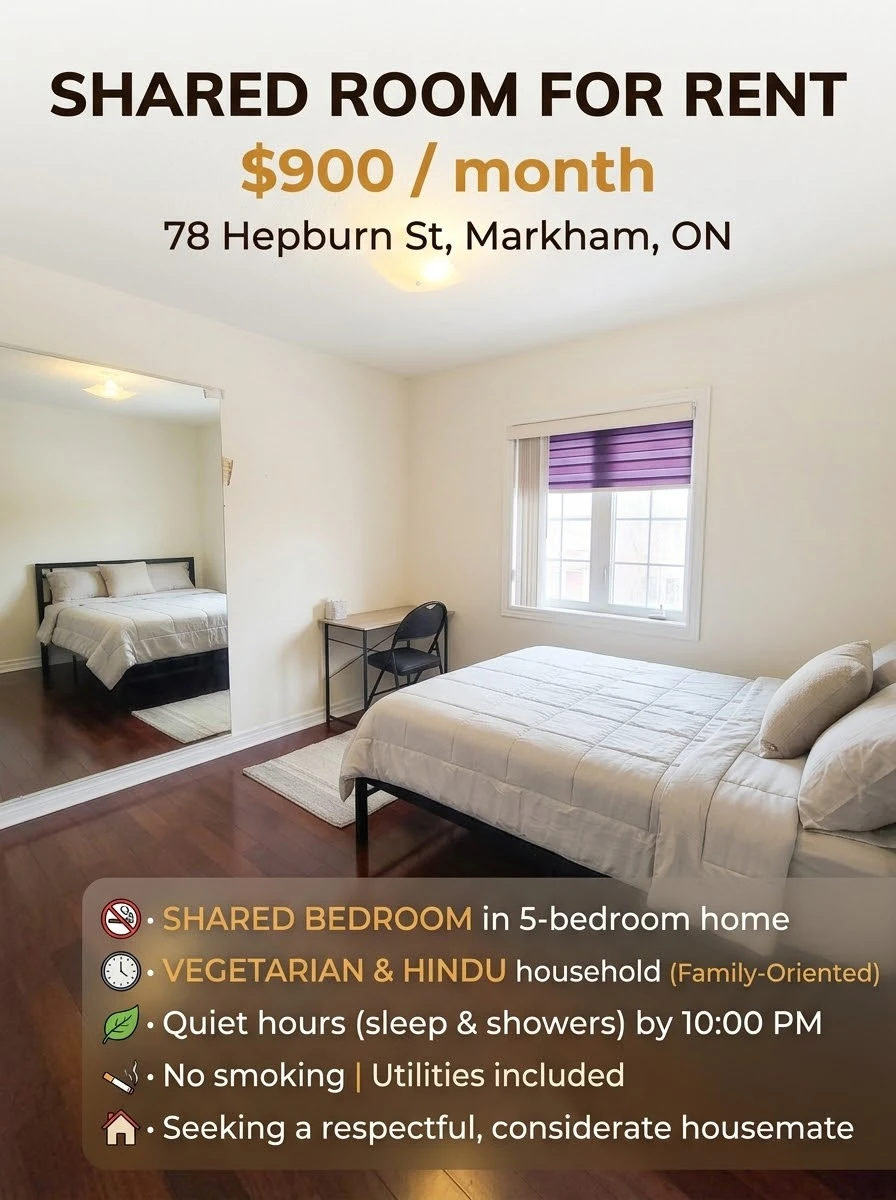 Shared Room for Rent in Markham