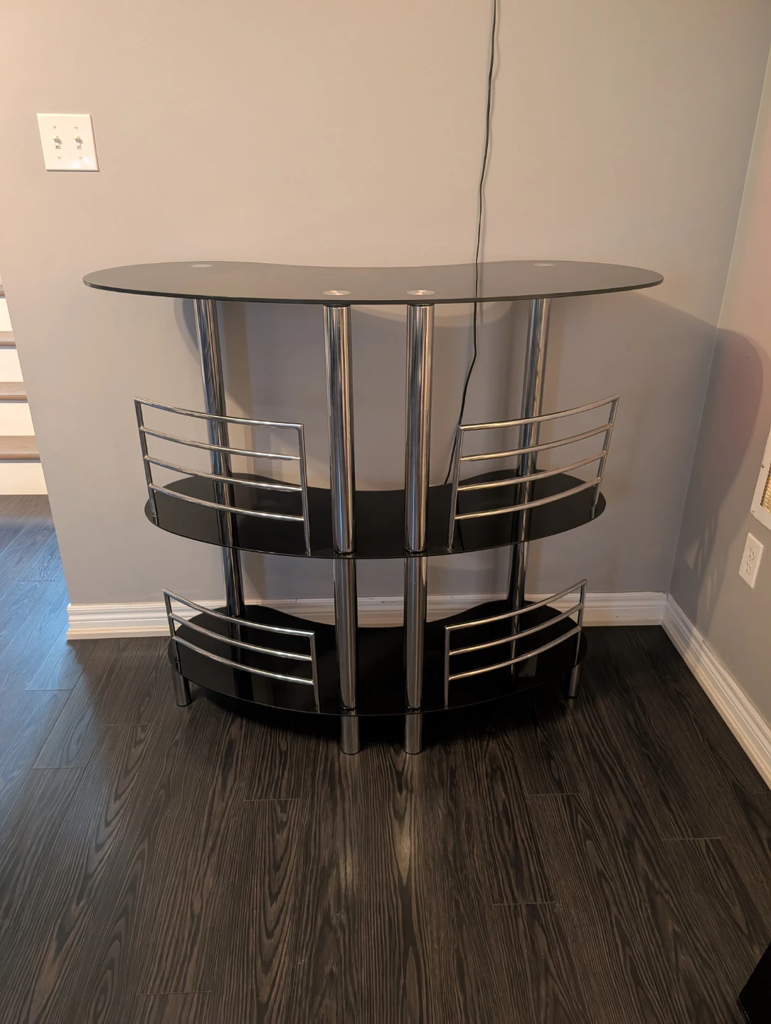 Black Glass and Chrome Bar Table
