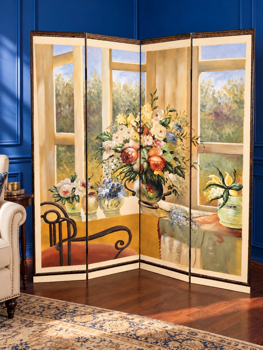 Vintage 80s Handpainted Room Divider 71x58