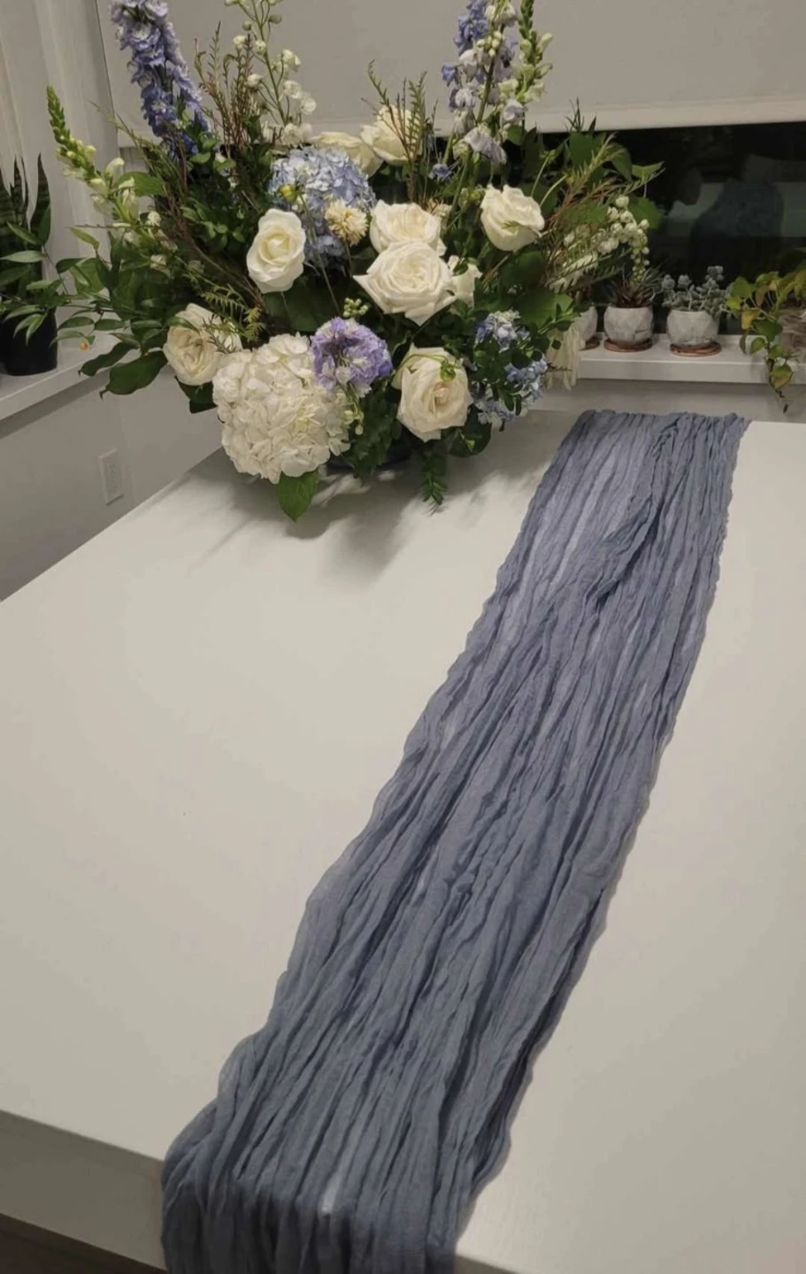 22 Dusty Blue Gauze Table Runners - photo 2
