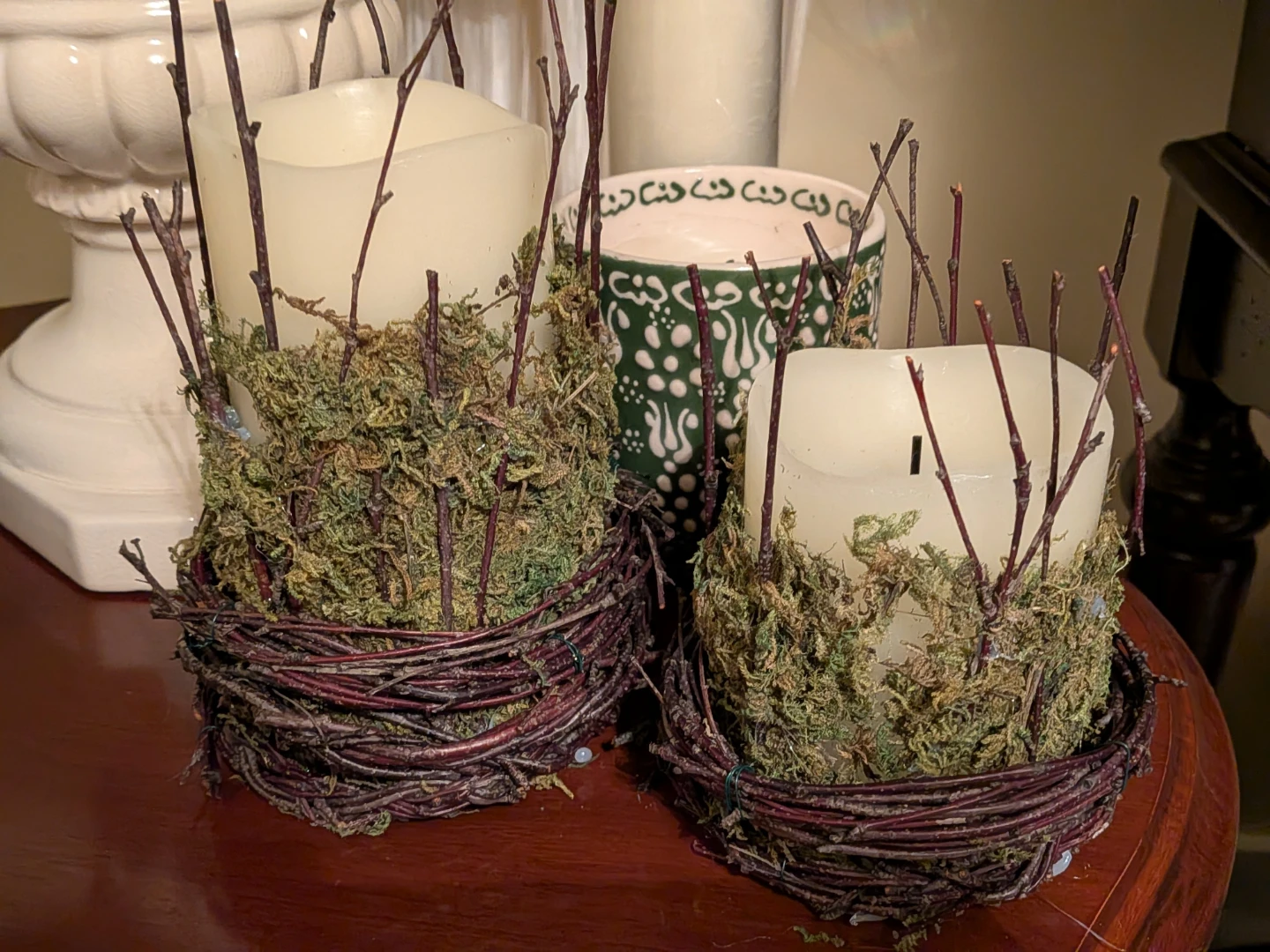 Rustic Twig and Moss Candle Holders