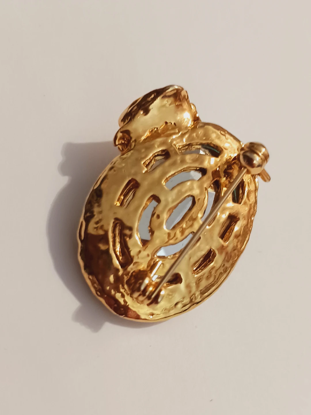 Gorgeous Gold Plated Lucky Frog 🐸 Brooch w/ Emerald Glass Stone - photo 3