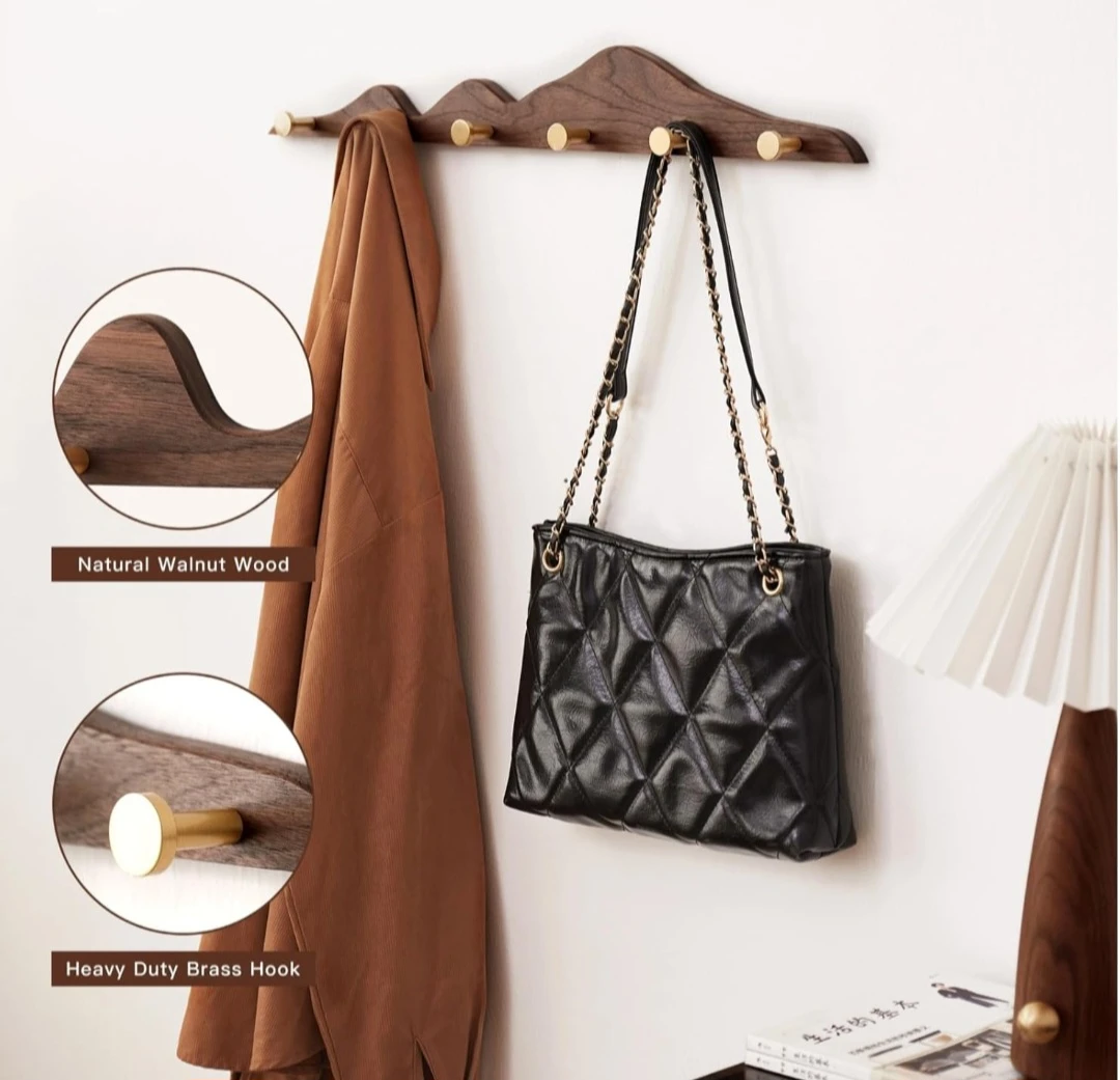 Mountain-Shaped Walnut Wood Wall Hook Rack - photo 3