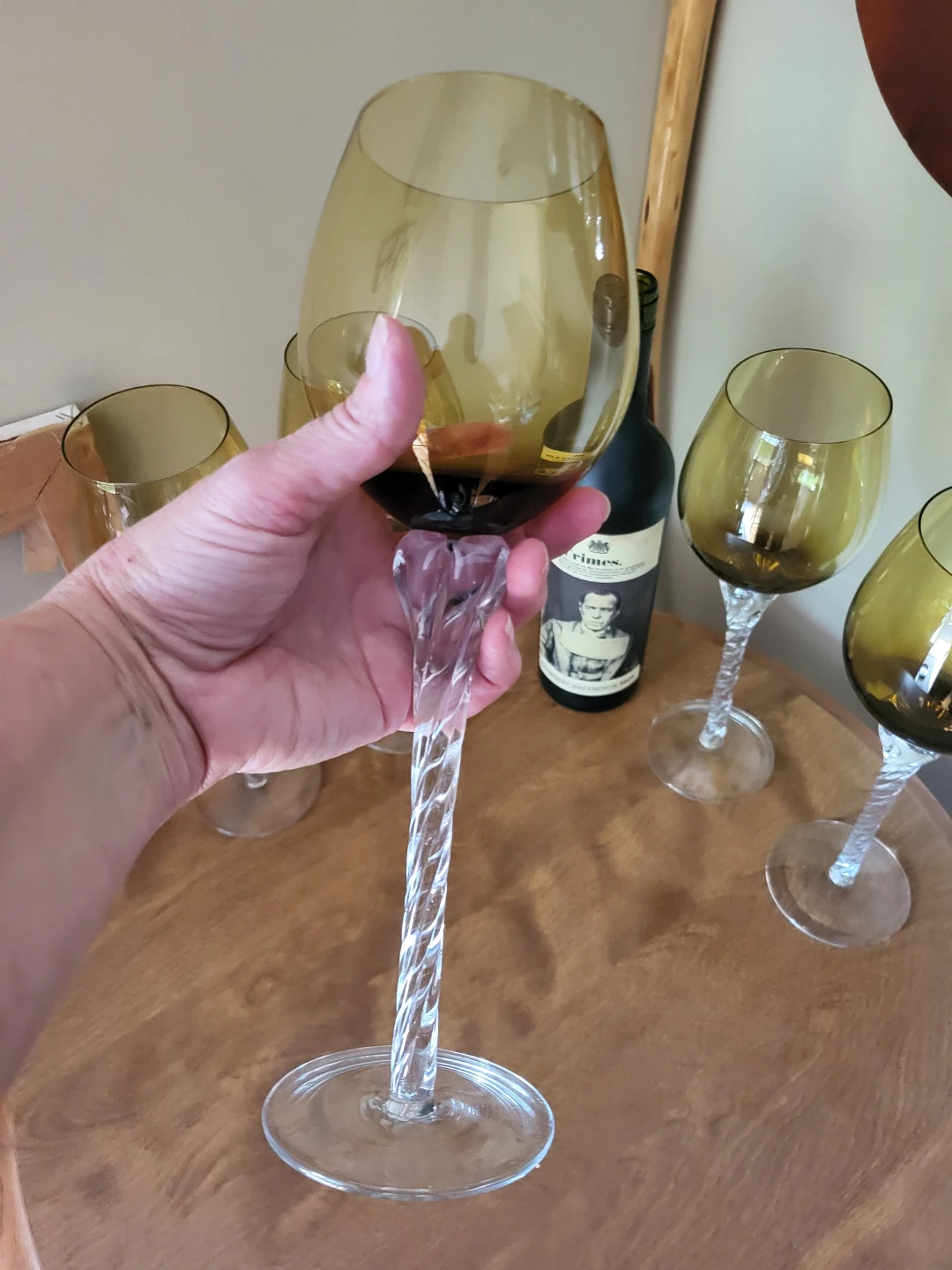 Set of 5 GIANT Amber Tinted Wine Glasses - photo 3