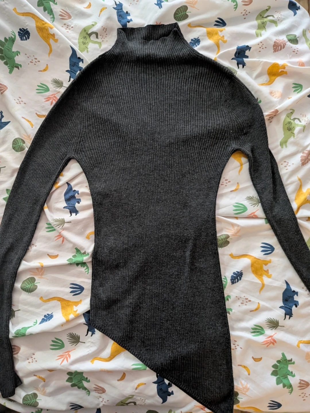 MNG Charcoal Ribbed Turtleneck Top