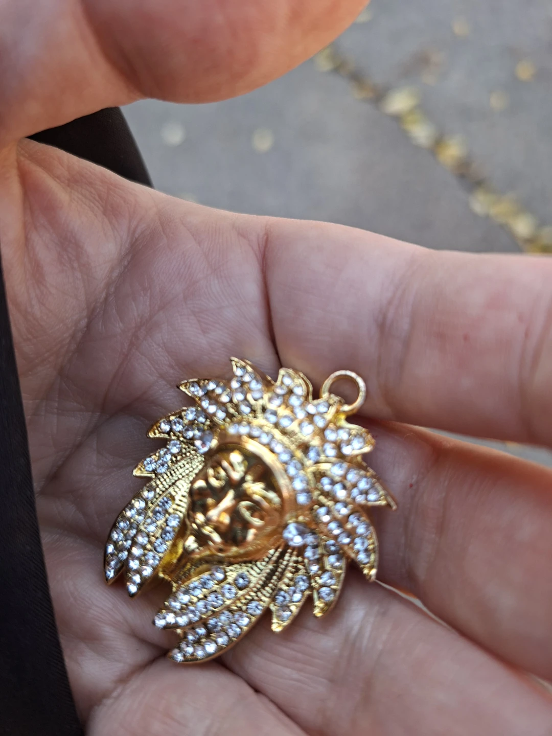 Gold Tone Rhinestone Headdress Pendant