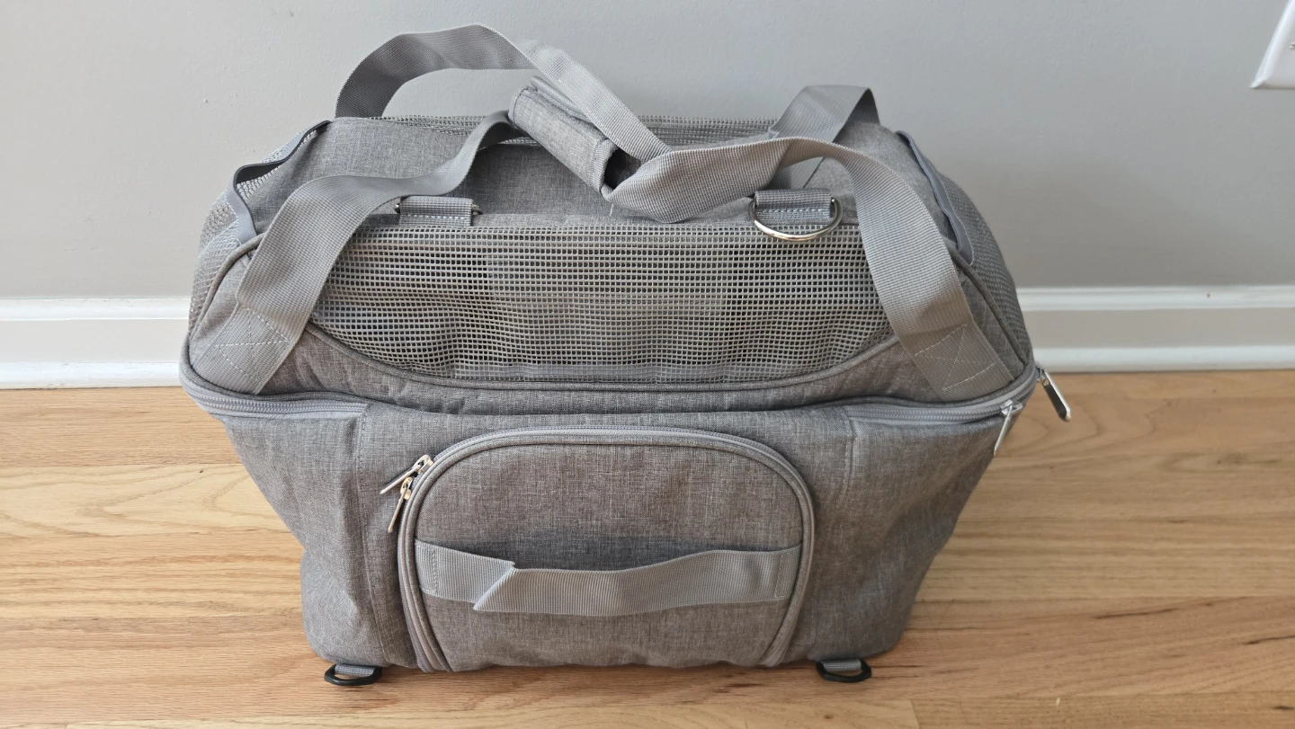 Gray Soft-Sided Pet Travel Carrier Crate, Mesh Panels, Strap - photo 2