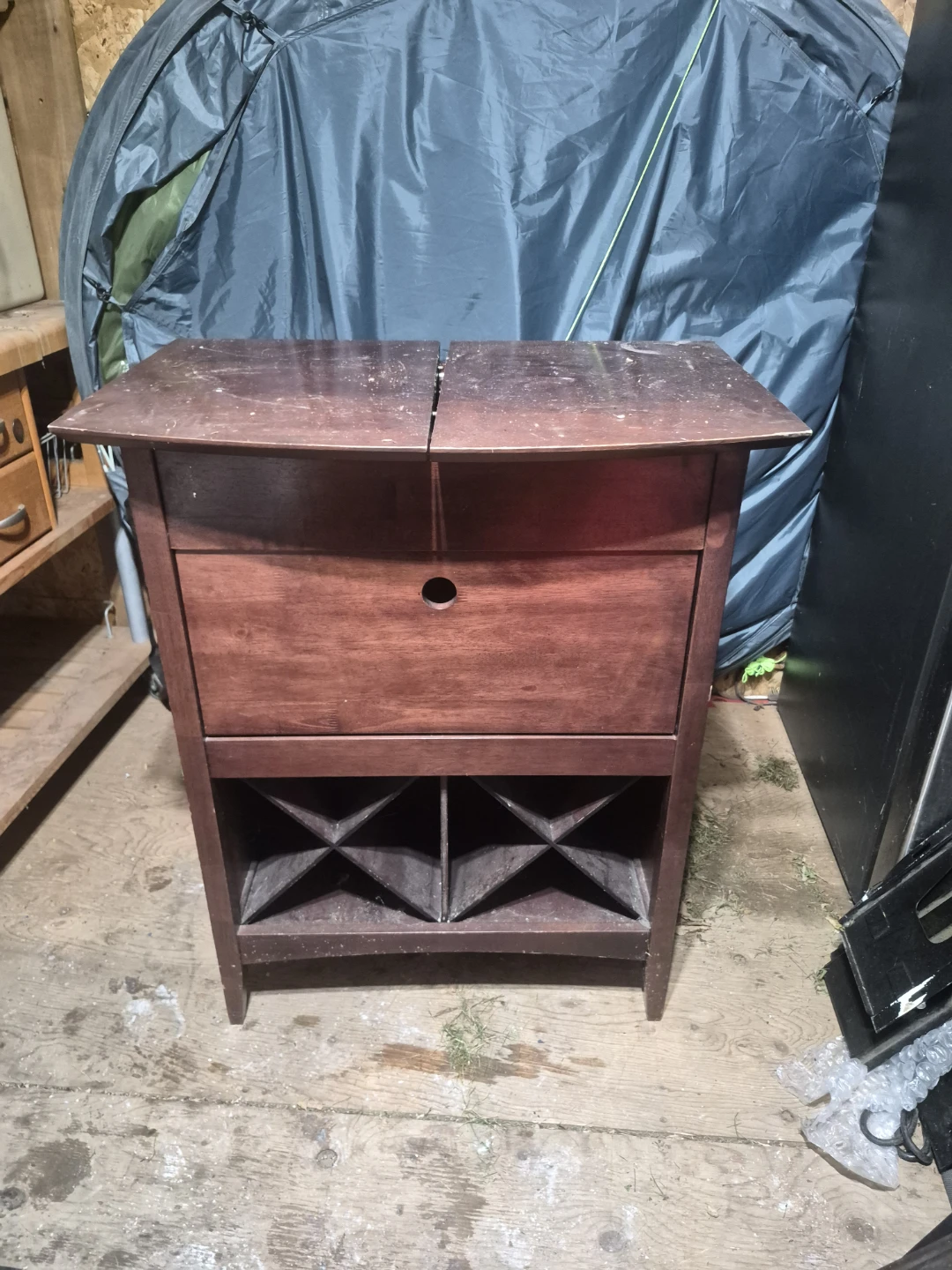 Dark Wood Fold-Out Wine Bar Cabinet