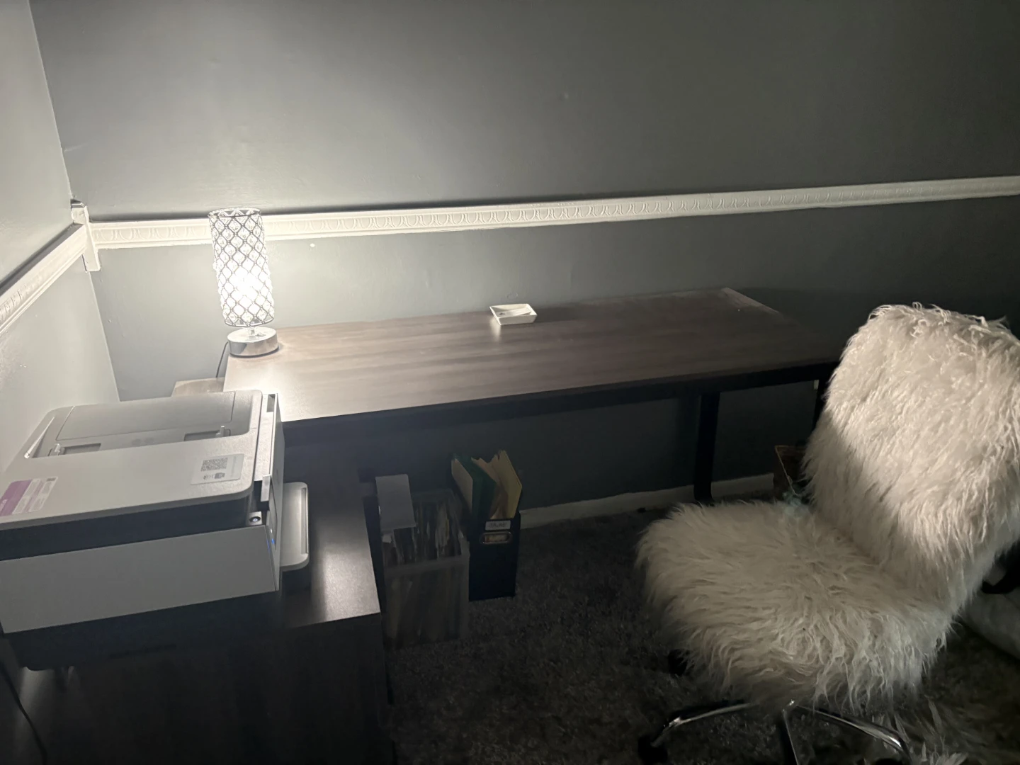 Office table with file cabinet with white faux office chair - photo 2