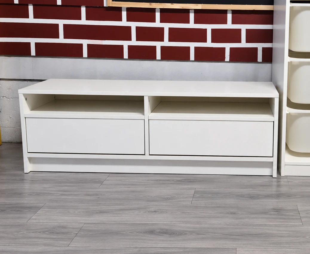 White IKEA TV Bench with Drawers - photo 2