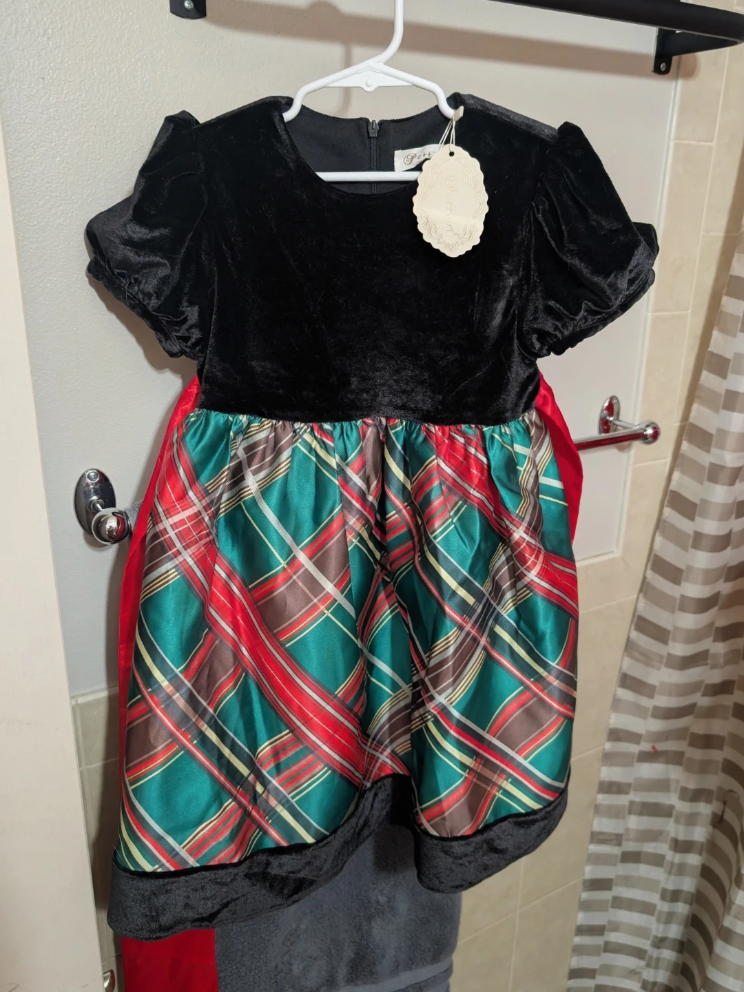 Pettigirl Black Velvet Plaid Holiday Dress