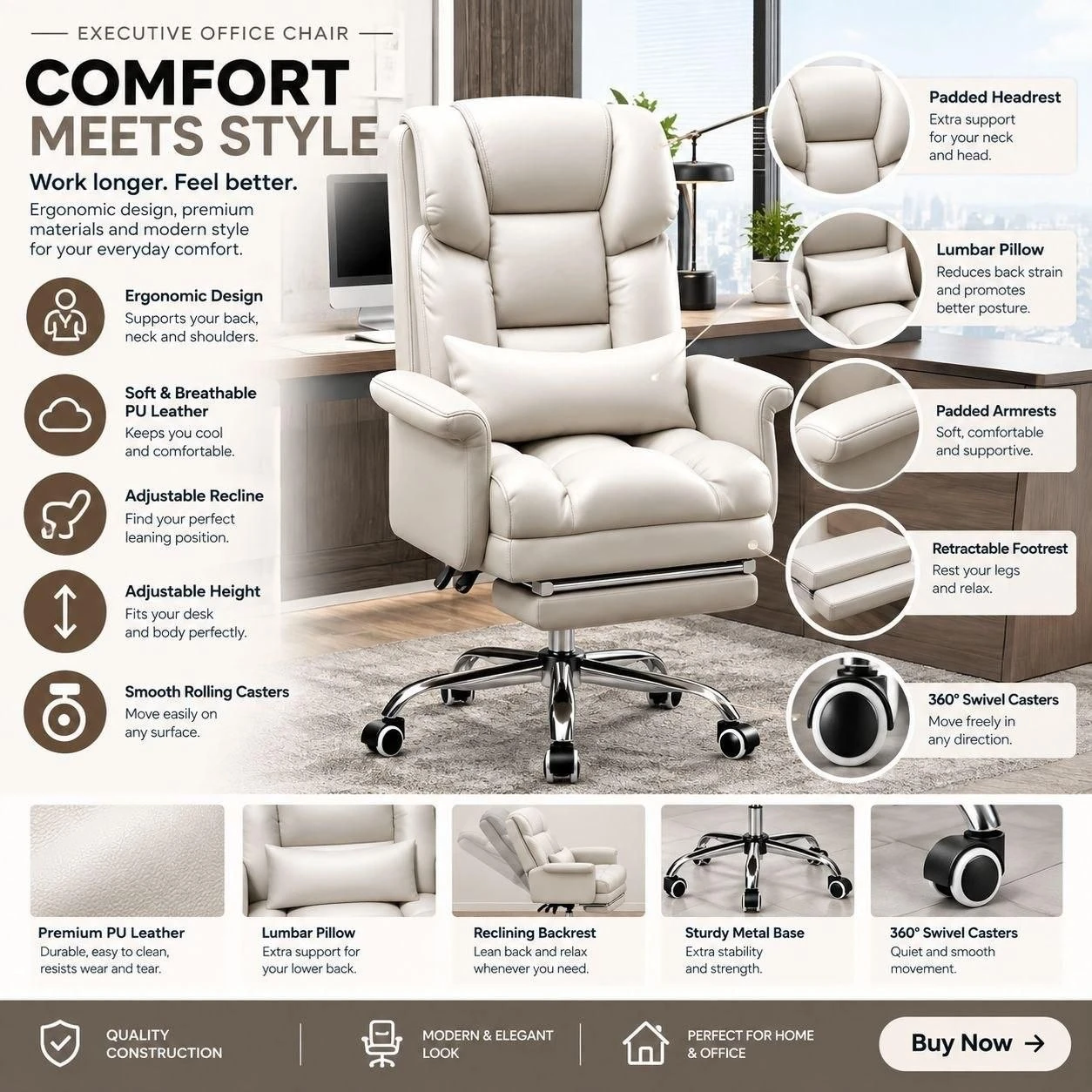 Premium Executive Office Chair with Footrest - photo 3