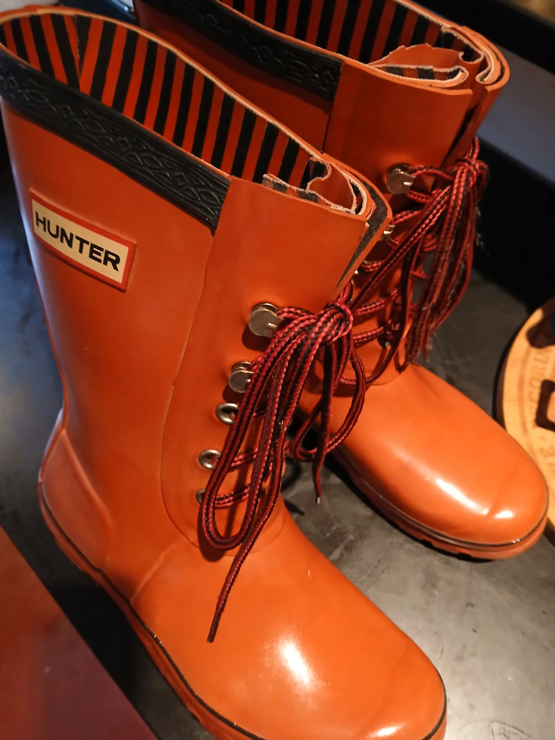 Size 38 Hunter Orange Lace-Up Rubber Boots - photo 2